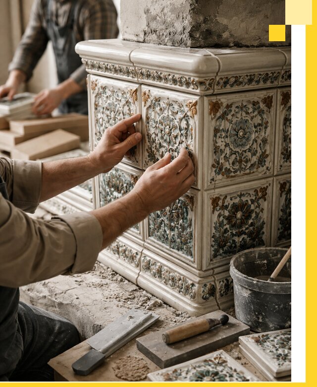 Изразцовые камины под ключ в Сосновоборске: проект и монтаж