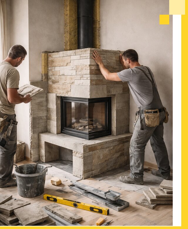 Угловые камины под ключ проект, монтаж и отделка в Сосновоборске