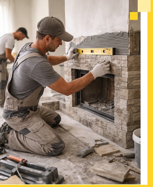 Облицовка каминов в Сосновоборске, монтаж и отделка натуральным камнем