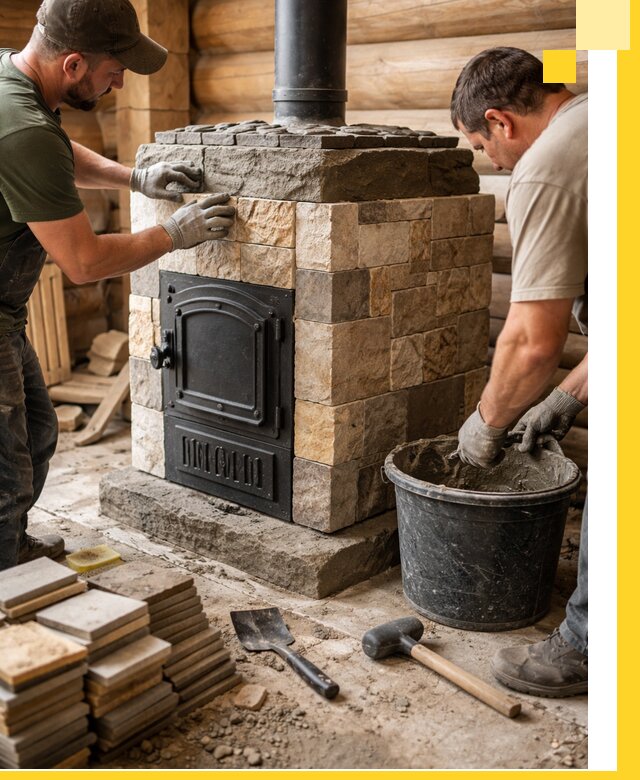 Облицовка банной печи под ключ в Сосновоборске: камень и плитка