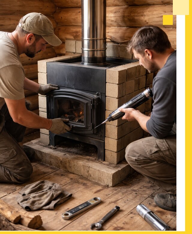 Монтаж и установка печи в бане под ключ с гарантией в Сосновоборске