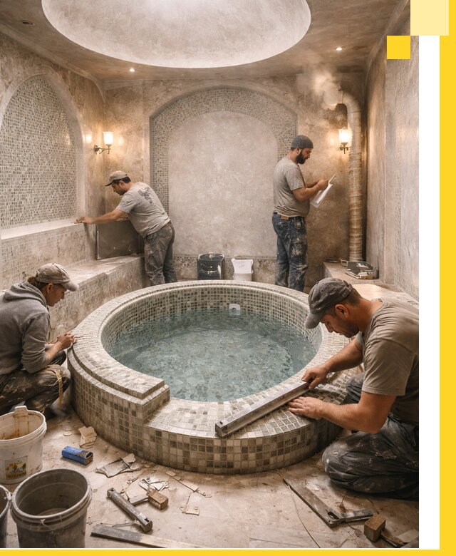 Профессиональное строительство хамама с бассейном в Сосновоборске под ключ