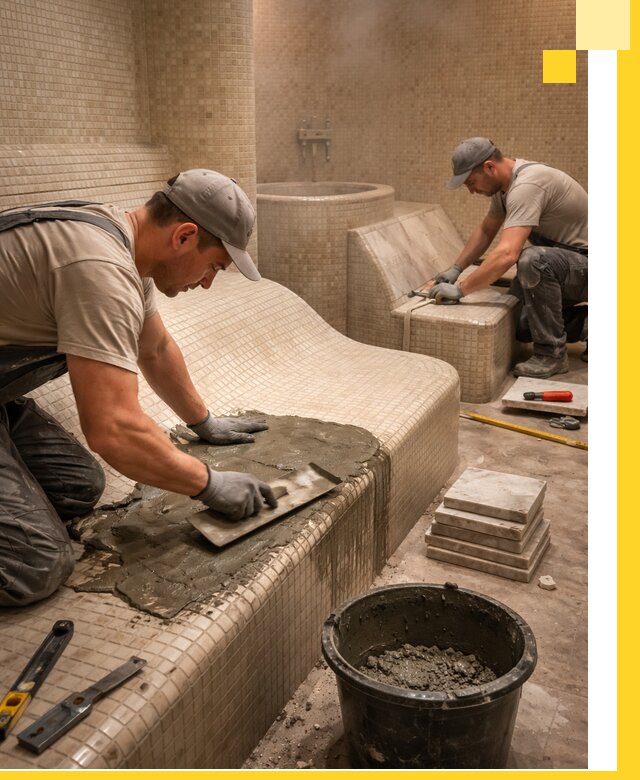 Лежаки для хамама под ключ в Сосновоборске, проект и монтаж