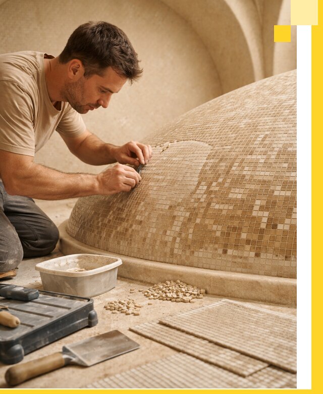 Профессиональная укладка мозаики для хамама под ключ в Сосновоборске