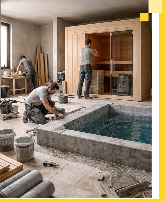 SPA зоны под ключ с бассейном сауной и печью в Сосновоборске